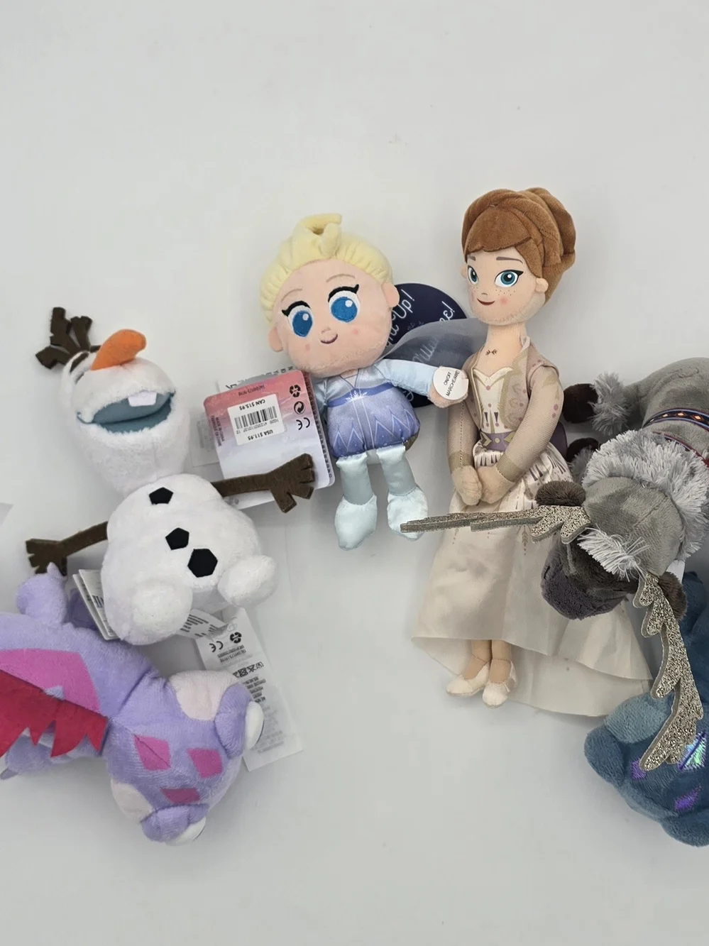 6 Disney Frozen Elsa & Anna,Sven , 2 Bruni Plush Dolls - Blue, Cream, Brown